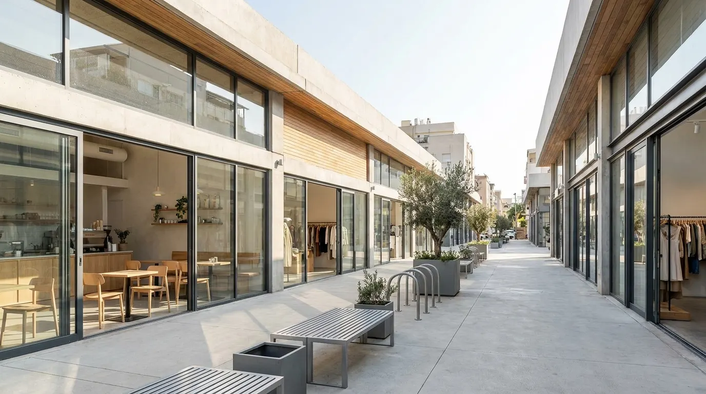 רחוב מסחרי בעיר ישראלית עם עסקים קטנים. מדריך שיווק לעסק קטן ברחובות